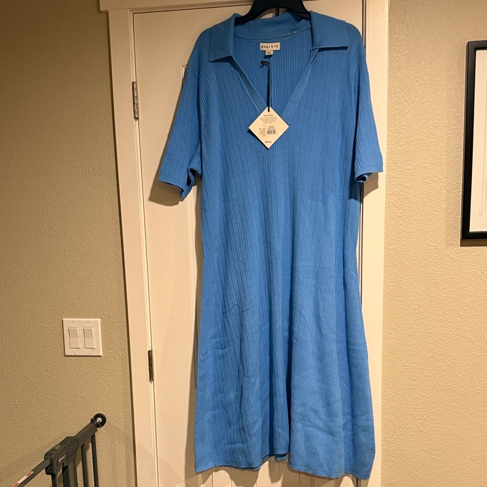 Blue Short Sleeve Midi Dress